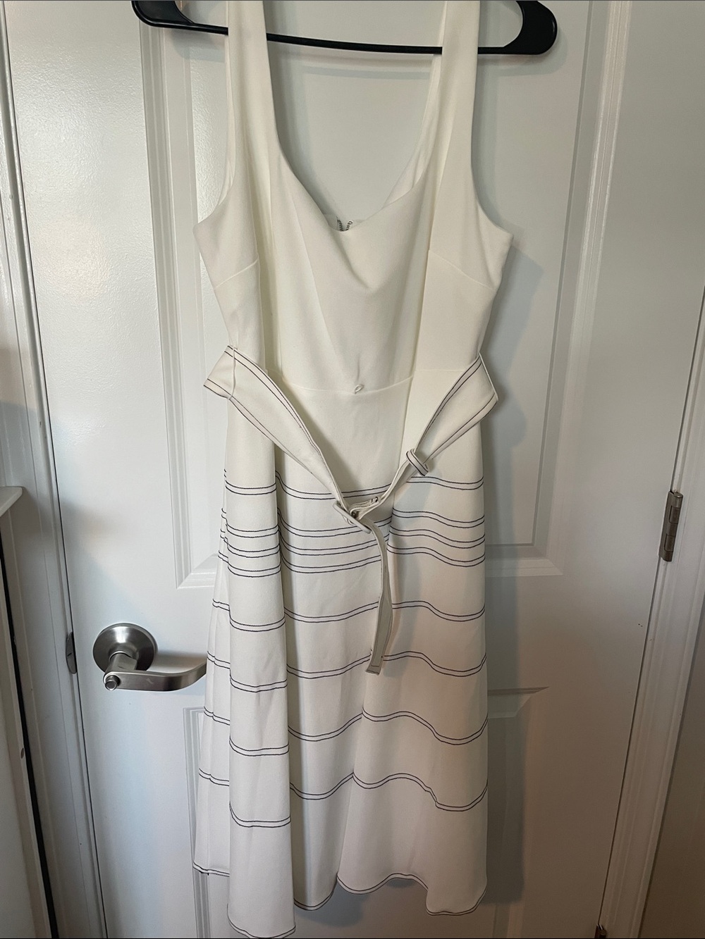 Karl Lagerfeld Cream Midi Dress with Navy Stripes